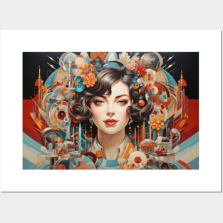 Beauty Woman Retro Abstract Colorful Painting Posters and Art